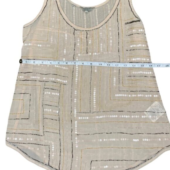 Guess Vintage Sleeveless Sequin Scoop Neck Nude Tank Top Small - Picture 4 of 7
